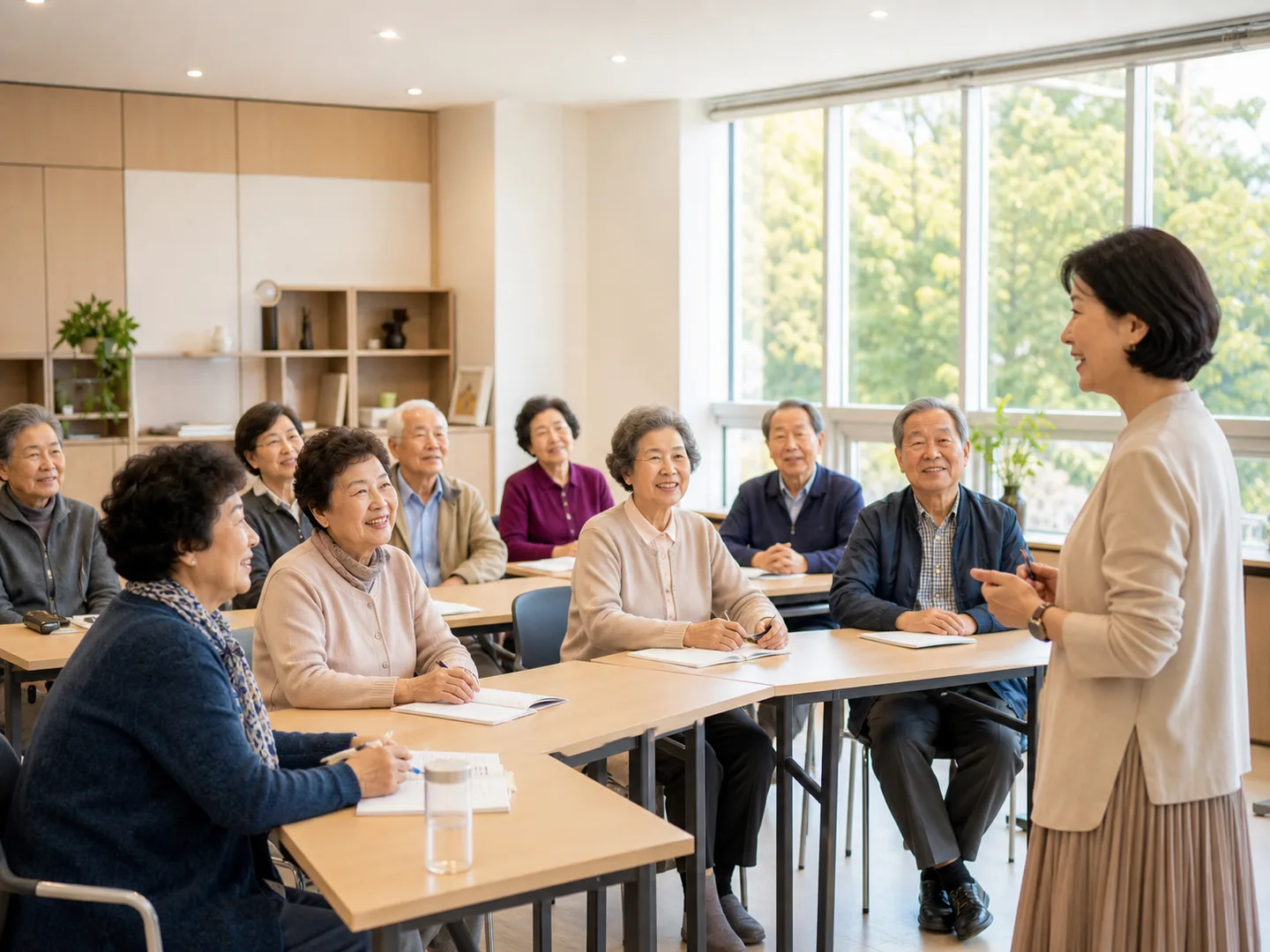 어르신과 강사가 함께하는 부엉이교육 수업 장면