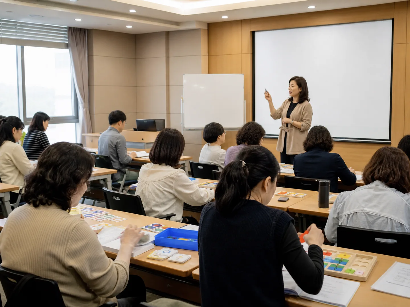 돌봄 인력 대상 교구 활용 교육 장면